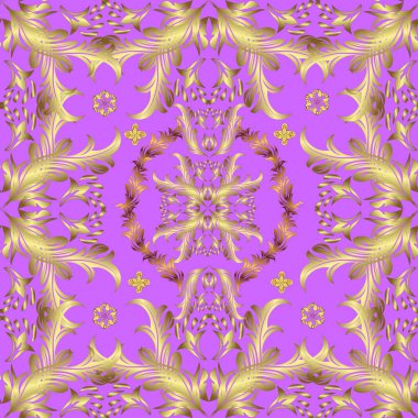 Kusursuz oryantal vektör desenli, arabesk ve çiçek elementli şirin desenli. Vektör. Menekşe rengi, sarı ve nötr renkler. Geleneksel klasik süs. Arabesk ile klasik desen.