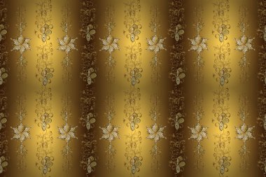 Vektör. Kusursuz desen. Renkli arka plan üzerine döşenmiş motif bukleli. Kahverengi, bej ve sarı renkli resimler. İslami süslemeli soyut arkaplan, Arapça geometrik doku