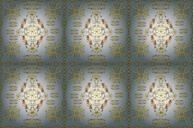 Retro tekstil koleksiyonu. Farklı süslemeli kar taneleri. Çizim. Kahverengi, gri ve nötr renkte elementler. Geometrik motiflerle sade, pürüzsüz bir Noel deseni.