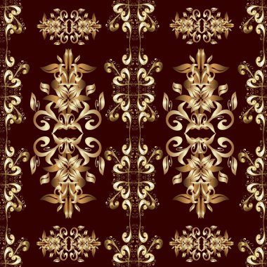 Vektör çizimi. Kusursuz soyut bir arkaplan. Oriental vektör klasik bej, kahverengi, nötr ve altın desenli.