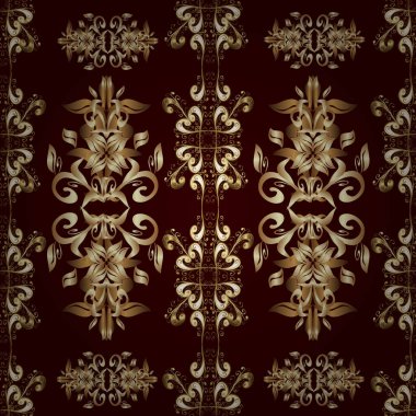 Tarafsız, kahverengi ve bej renklerde, altın elementlerle klasik, pürüzsüz desen. Vektör illüstrasyonu.