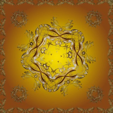 Kusursuz oryantal klasik altın desen. Sarı, turuncu ve kahverengi renklerde altın tekrarlayan elementler içeren vektör soyut arkaplan.