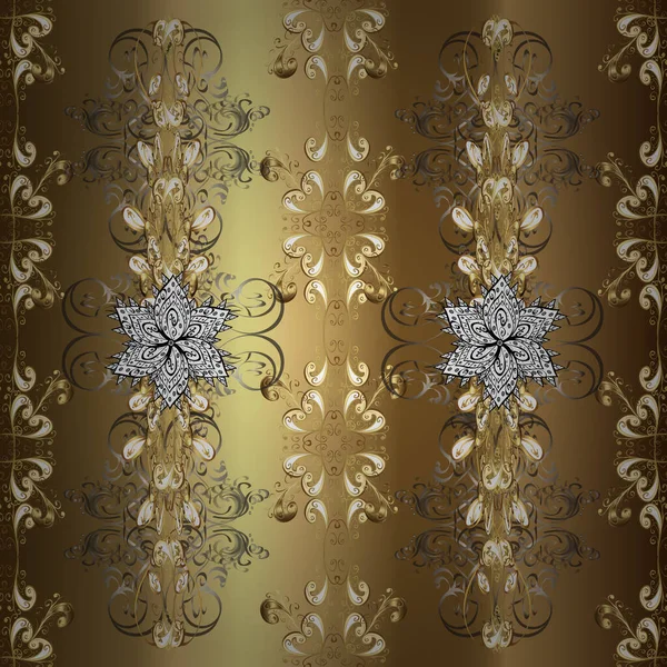 Elemento Dorato Sui Colori Marrone Neutro Beige Ornamento Floreale Oro — Vettoriale Stock