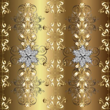 Kahverengi, bej ve nötr renklerde altın çiçekli altın desenler. Senin tasarımın için, duvar kağıdı. Altın rengi, kusursuz çizim. Geometrik arkaplan.