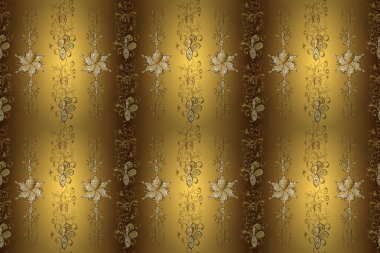 Kahverengi, bej, sarı renk. Sınır çerçeveli desenli halı. Klasik geleneksel çiçek motifli ve geometrik süslemeli renkli doğu mozaiği. Kusursuz. resimleme