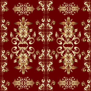 Kusursuz altın desen. Çiçek desenli altın metal. Altın elementli bej, kahverengi ve kırmızı renkler. Altın çiçekli süs, sırmalı kumaş ve cam desenli..