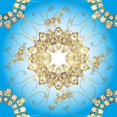 Kusursuz klasik altın desen. Mavi, kahverengi ve altın elementli nötr renklerde kusursuz desen. Geleneksel oryantasyon süsü. Klasik vintage arkaplan.