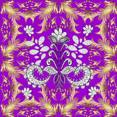 Sarı, nötr ve menekşe renklerinde altın desenli altın elementler. Doğulu süsü. Kusursuz altın desen.