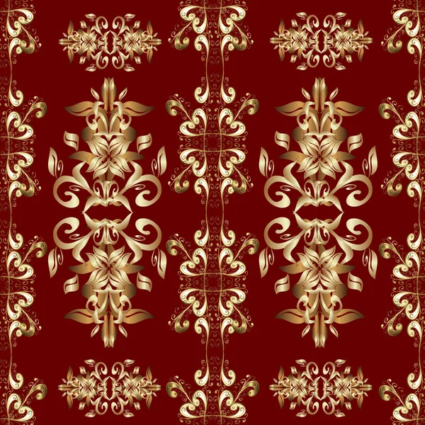 Seamless Golden Pattern Gold Metal Floral Pattern Beige Brown Red — Stock Photo, Image