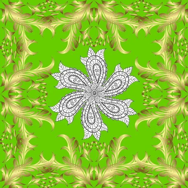 Vintage Motif Baroque Floral Sans Couture Sur Vert Jaune Neutre — Photo