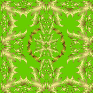 Çiçek süsü kumaş deseni, cam, çiçek desenli altın elementli yeşil ve sarı renkler. Klasik altın pürüzsüz desen.