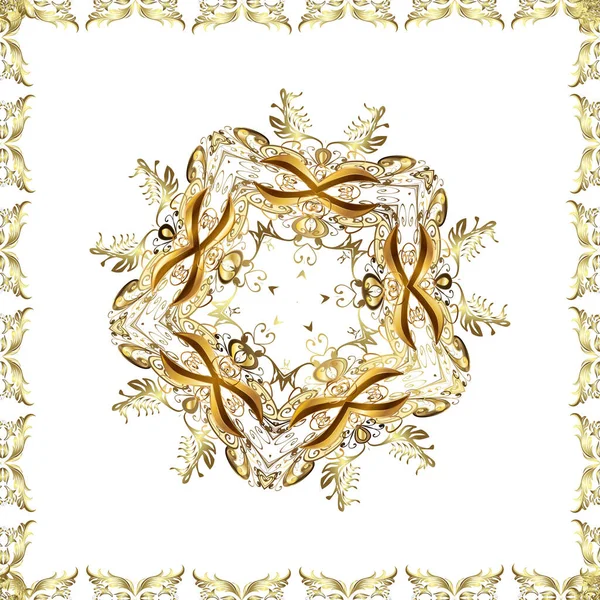 幾何学的背景 あなたのデザインのため 金色のシームレスなイラスト 黄金の花の要素と茶色 白と中性色の黄金のシームレスなパターン — ストック写真