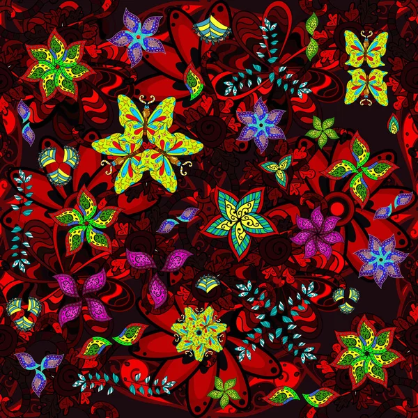 Цветы Красный Черный Серый Цвета Бесшовный Цветочный Узор Стиле Азиатского — стоковое фото