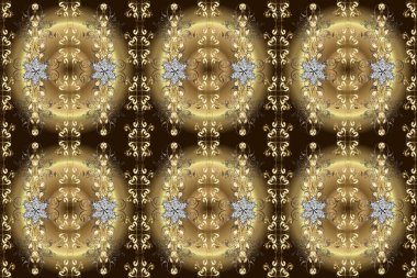 Kusursuz desen. Flourish etiketleri. Bej, nötr ve kahverengi renkli resimler. Kumaş, Tekstil, Baskı ve Davetiye için arka plan. Kaligrafi girdaplar, yumruklar, dekoratif motifler ve parşömenler.