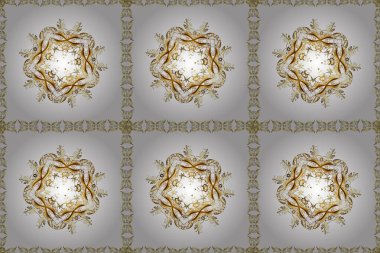Damask pürüzsüz süsü. Klasik oryantal desen beyaz, nötr ve kahverengi renklerden üstündür. Geleneksel ve altın desen.