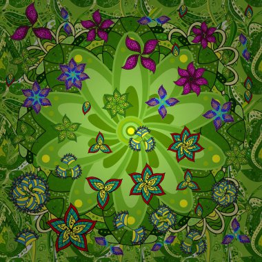 Vadinin çiçekleri yeşil, sarı ve siyah renklerde. Çiçeksiz desenlerin çizimi.