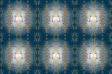 Altın elementlerle bej, nötr ve mavi renklerde kusursuz desen. Geleneksel oryantasyon süsü. Klasik klasik klasik arka plan. Klasik altın pürüzsüz desen.