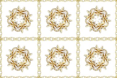 Geometrik arkaplan. Senin tasarımın için, duvar kağıdı. Altın rengi, kusursuz çizim. Kahverengi, beyaz ve nötr renklerde, altın çiçekli altın desenler.