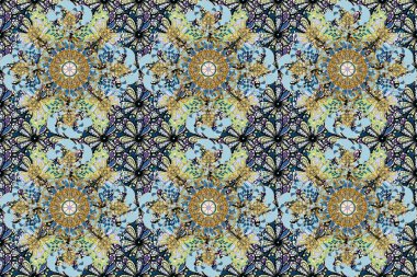 Klasik dekoratif elementler. Soyut Mandala. Mavi, siyah ve nötr renklerde oryantal renkli desen. İslam, Arapça, Hintçe, Türkçe, Pakistanca, Çince, Osmanlıca motifler.