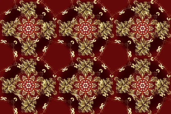 Illustration Röda Gula Och Bruna Färger Paisley Tryck Handritade Element — Stockfoto