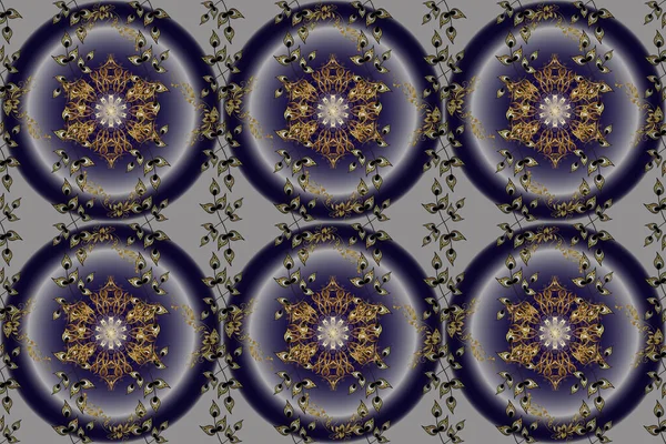 Gouden Patroon Neutrale Blauwe Witte Kleuren Met Gouden Elementen Naadloos — Stockfoto