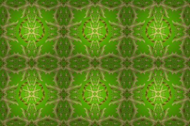 Davetiyeler, kartlar, web sayfası için vektör illüstrasyonu. Altın desenli çiçek dekoru. Çizgi sanatı tasarım şablonu için kusursuz sınır. Doğu tarzı element. Tarafsız, yeşil, sarı renkler üzerine altın element.