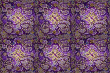 Zarif klasik model. Mor, mor, nötr ve altın desenli. Tekrarlayan ögelerle kusursuz soyut arkaplan.