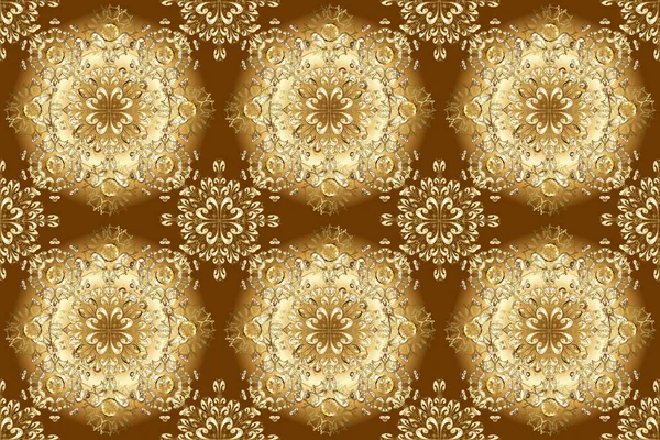 Kusursuz. Süslü Retro Barok dekorasyon elementi. Sarı, kahverengi, bej renkli bir resim. Posterler, Pankartlar, Davetiyeler, Sancaklar için klasik tarz tasarım koleksiyonu.