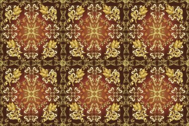 Altın desenli mor, sarı ve kahverengi renklerde altın elementler. Geleneksel oryantasyon süsü. Kusursuz klasik altın desen.