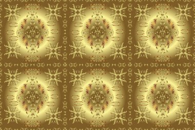 Ev dekoru. Raster. Fantezi çiçekli kusursuz desen, doğal duvar kağıdı, çiçek desenli kıvrım çizimi. Sarı, kahverengi ve nötr renkler üzerine bir resim. Paisley el çizimi elementler.