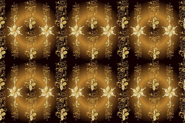 シームレスだ 装飾的なデザインは 色に黒 黄色と茶色の入れ墨 フィリー ラスター紋章盾 ヴィンテージバロックビクトリア朝のモノグラムの花の装飾の葉はレトロな花のパターンを刻まスクロール — ストック写真