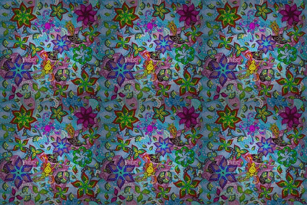 Flowers Blue Black Neutral Colors Seamless Floral Pattern Illustration — стоковое фото