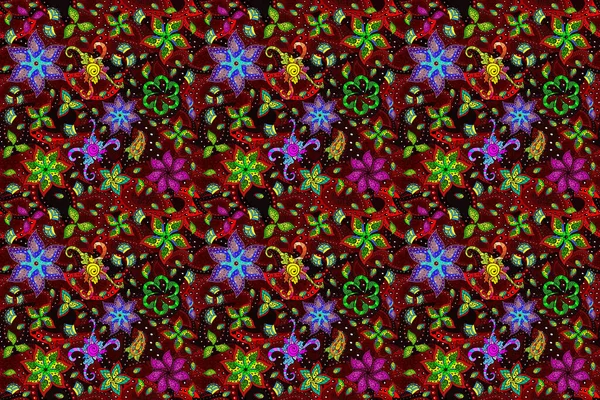 Flache Blume Elemente Design Nahtloses Blumenmuster Schönem Stoffmuster Farbe Frühling — Stockfoto