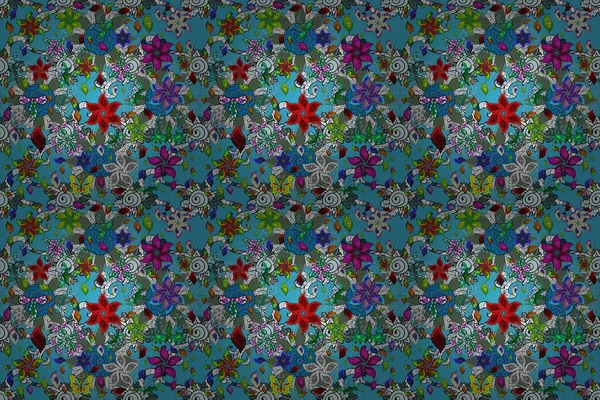 Ilustración Vectorial Flores Colores Azul Verde Neutro Patrón Sin Costura — Foto de Stock