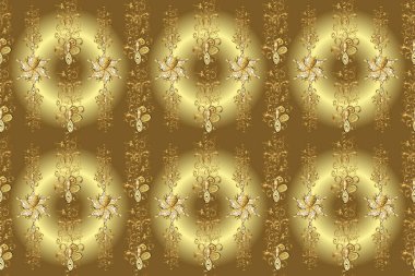 Altın rengi klasik barok çiçekli desenli. Lüks, kraliyet ve Viktorya dönemi konsepti. Sarı, nötr ve kahverengi renklerde altın desenli altın elementler. Süsleme.