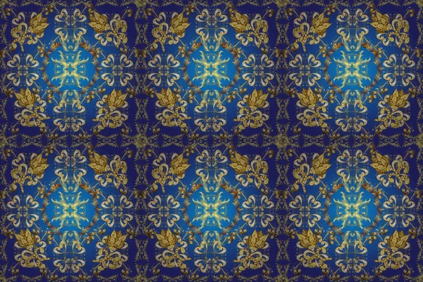 Naadloos Vintage Patroon Gele Bruine Blauwe Kleuren Met Gouden Elementen — Stockfoto