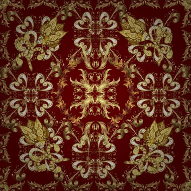 Barok tarzında altın çiçekli süs. Antika altın tekrarlanabilir duvar kağıdı. Altın element kırmızı, sarı ve kahverengi renklerde. Damask pürüzsüz tekrarlama deseni.