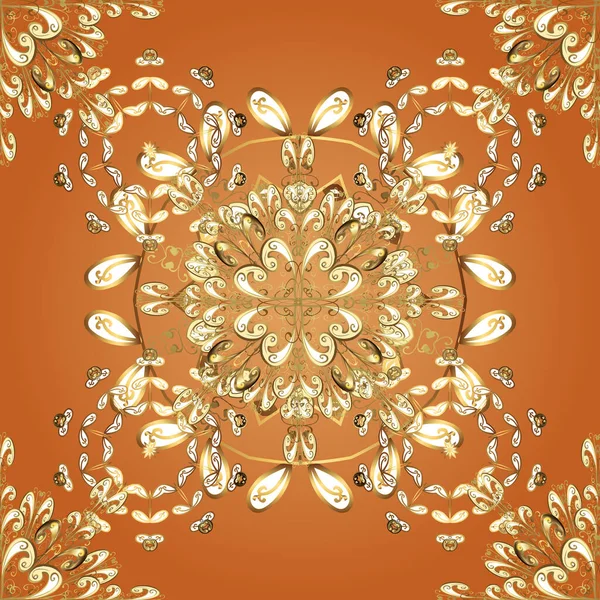 Gold Brown Orange Beige Colors Decorative Symmetry Arabesque Seamless Medieval — Fotografia de Stock