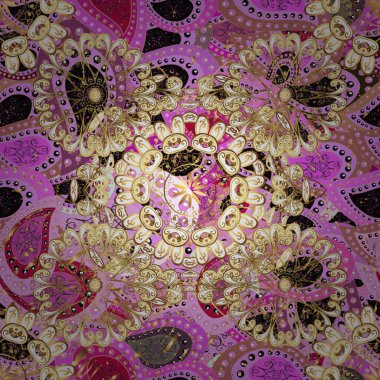 Geleneksel oryantasyon süsü. Kusursuz klasik vektör altın deseni. Klasik klasik klasik arka plan. Altından elementlerle bej, pembe ve kahverengi renklerde altın desen.