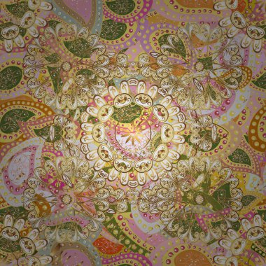 Vektör çizimi. Dekoratif simetri arabesk. Doğum günü kartı, davetiye ya da afiş için iyidir. Kusursuz ortaçağ çiçek deseni. Tarafsız, sarı ve bej renklerde altın.