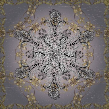 Doğu tarzında klasik tasarım öğesi. Duvar kâğıdı için altın süslü bir illüstrasyon. Süslü dantel iz sürücü. Çiçek süsüsüyle kusursuz desenli vektör. Gri, beyaz renkler üzerine geleneksel Arapça dekor