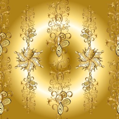 Bej, kahverengi ve sarı renklerde klasik, klasik, kusursuz, vektör altın deseni. Barok tarzında kusursuz bir doğulu süsü..