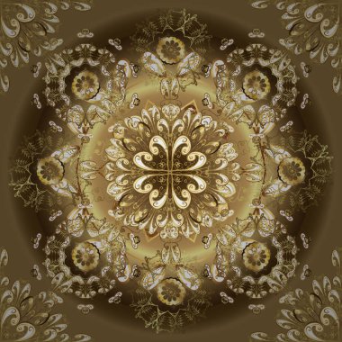 Bej, kahverengi ve nötr renkler altın elemanları ile altın izi. Sorunsuz şark süsleme Barok tarzında. Geleneksel klasik altın desen. Vektör şark süsleme.