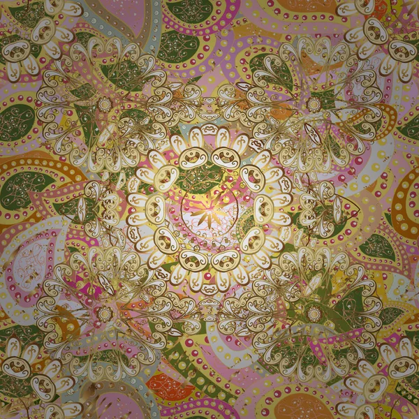 Vektör çizimi. Dekoratif simetri arabesk. Doğum günü kartı, davetiye ya da afiş için iyidir. Kusursuz ortaçağ çiçek deseni. Tarafsız, sarı ve bej renklerde altın.