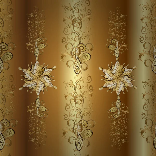 Damasko Dikişsiz desen tasarımı için. Sarı, bej ve kahverengi renkleri altın elemanları ile vektör seamless modeli.