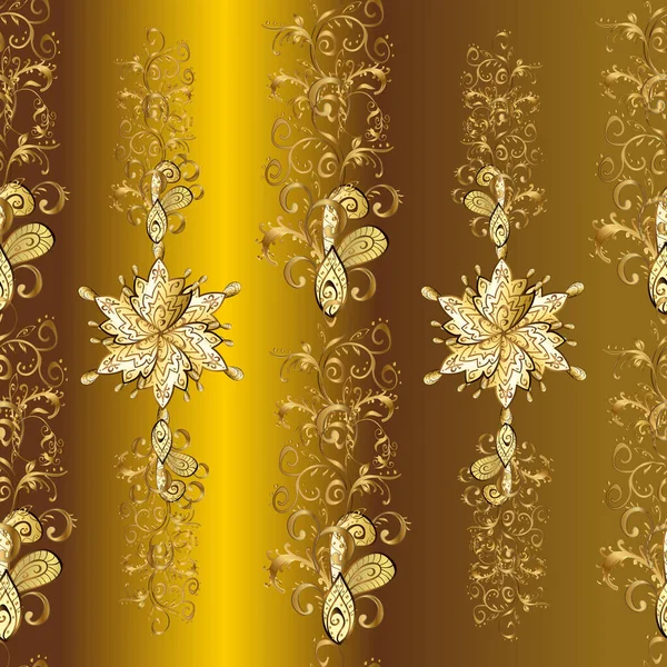 经典的老式背景 无缝制经典矢量金色图案 传统东方装饰 米黄色 褐色和黄色的无缝图案 带有金色元素 — 图库矢量图片