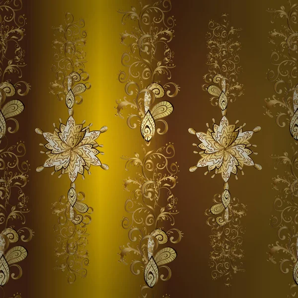 Golden Floral Ornament Baroque Style Golden Element Beige Brown Yellow — Vettoriale Stock