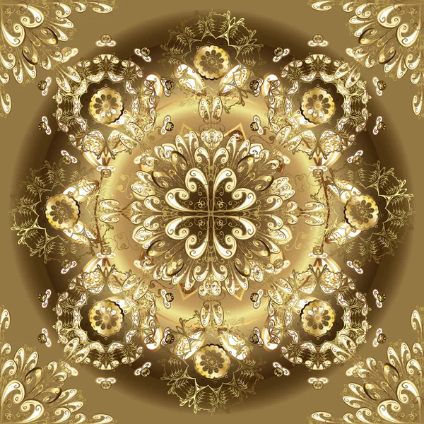 Vector Oriental Ornament Golden Pattern Neutral Beige Brown Colors Golden — Wektor stockowy