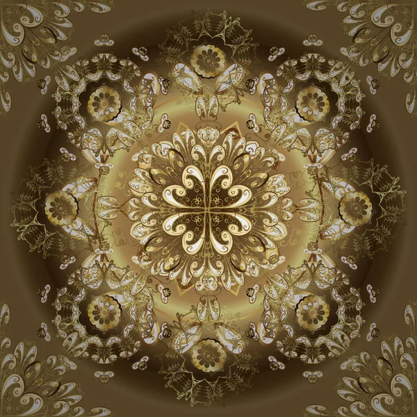 Bej, kahverengi ve nötr renkler altın elemanları ile altın izi. Sorunsuz şark süsleme Barok tarzında. Geleneksel klasik altın desen. Vektör şark süsleme.