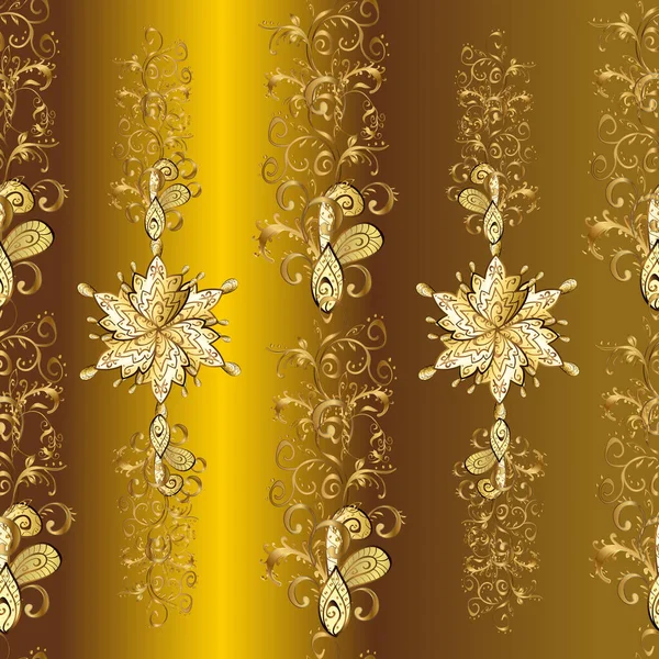 Kahverengi, bej ve sarı renklerde grafiksel modern kusursuz desen. Duvar kâğıdı barok, İspanyol kumaşı. Kusursuz bir geçmişi var. Kusursuz çiçek deseni.